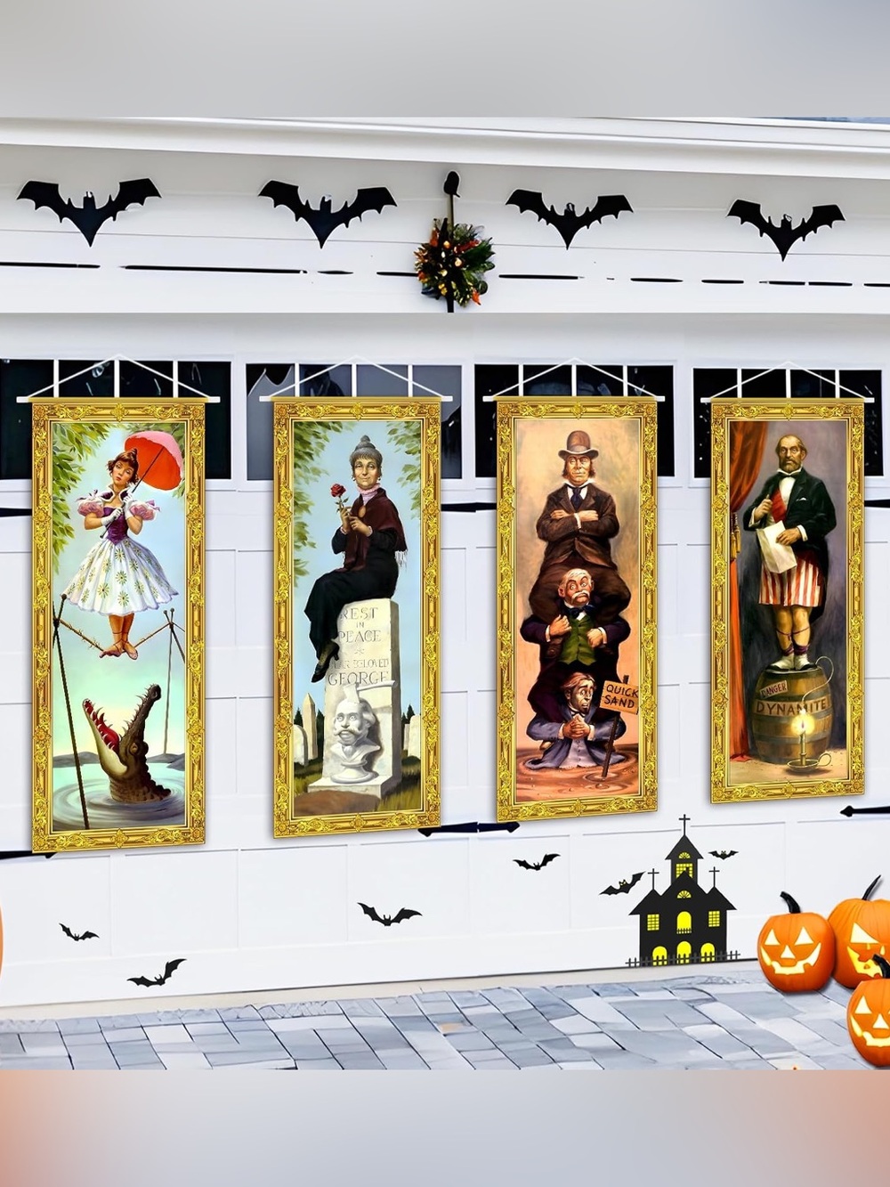 Pack of 4 Haunted Mansion Disney Vintage-Style Portrait Wall Art - Gold Frame